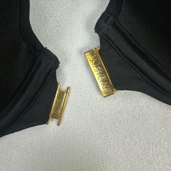 Aisilin Black Full Coverage Underwire Bra Gold Front Clasp Closure 44D - Picture 4 of 7